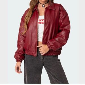 Edikted Deep Red Leather Jacket